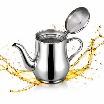 Stainless Steel Oil Strainer Pot & Container 410ml – Anti-Leakage Cooking Oil Dispenser Jug with Fine Mesh Filter for Kitchen & Home